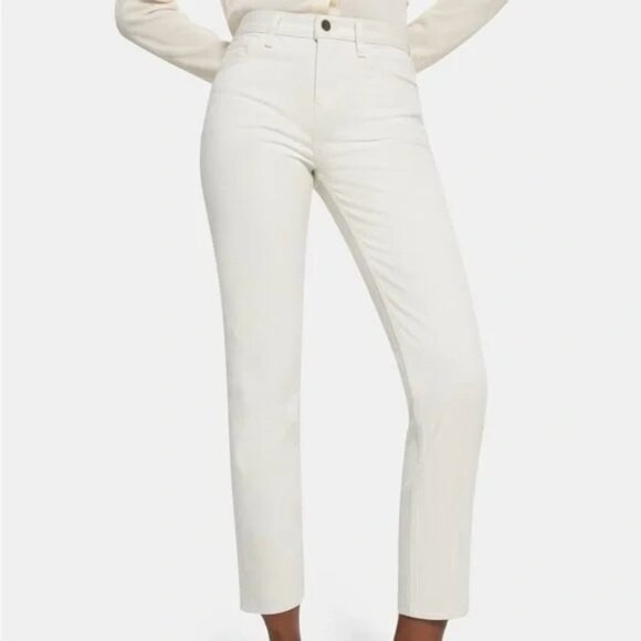 Theory Womens Size 24 Treeca D Crop Slim Cut Ecru Colored Drill Pants New - Picture 2 of 16